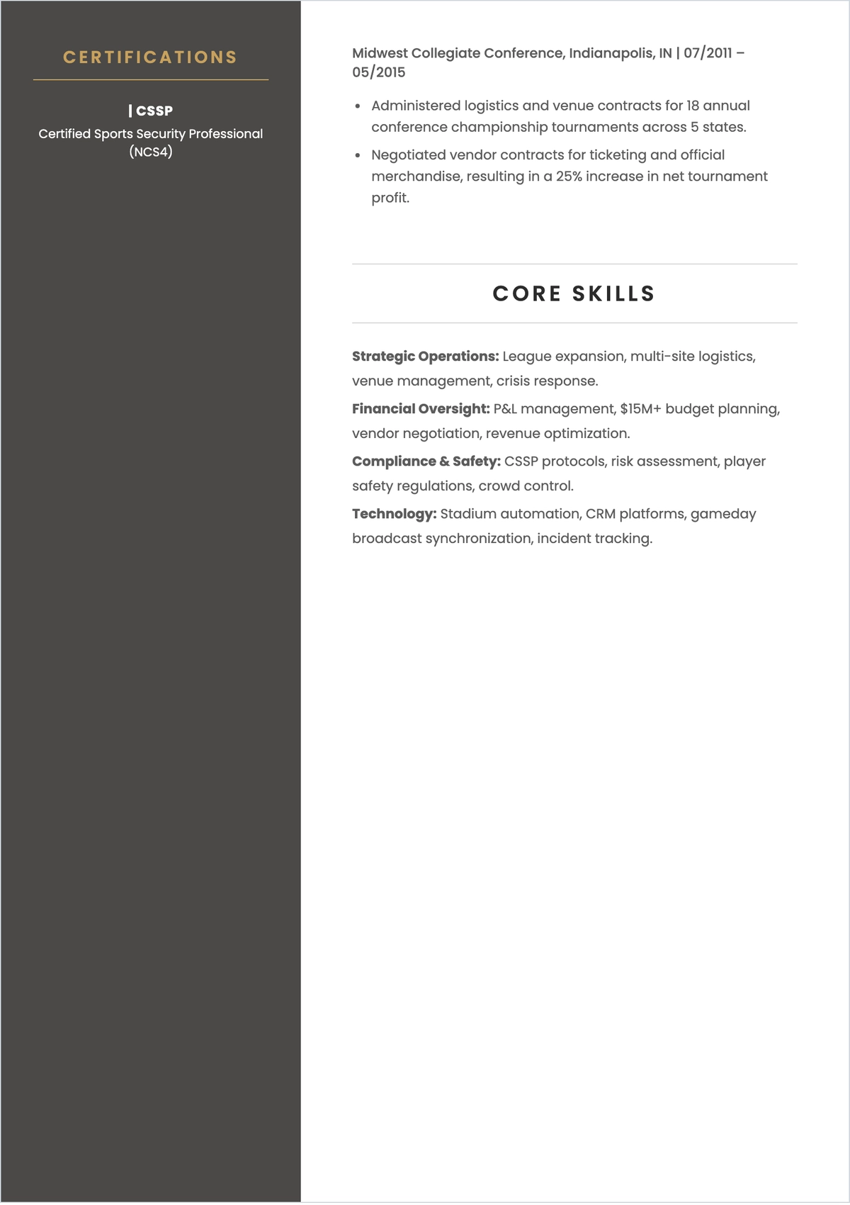 Free Sports Management MBA ATS Resume Template, AI Resume Builder