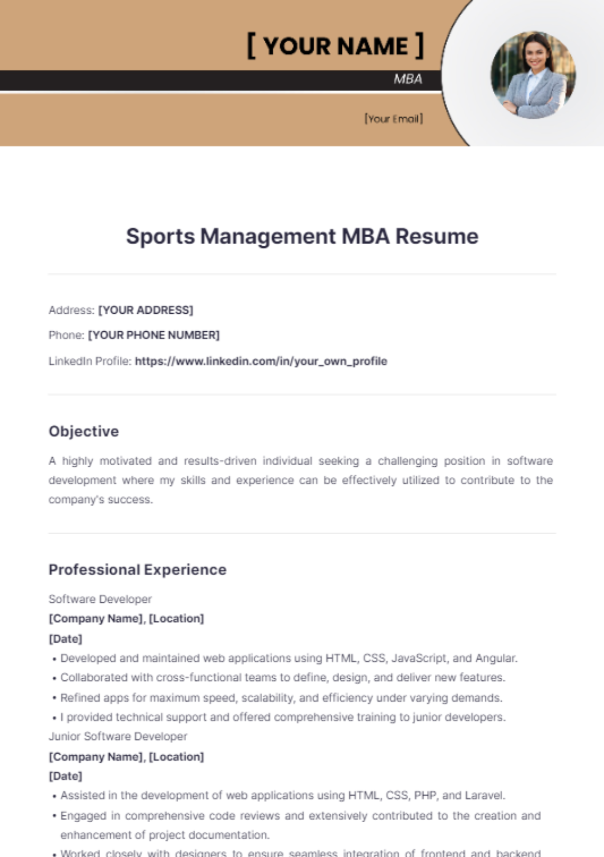 Sports Management MBA Resume - Edit Online & Download