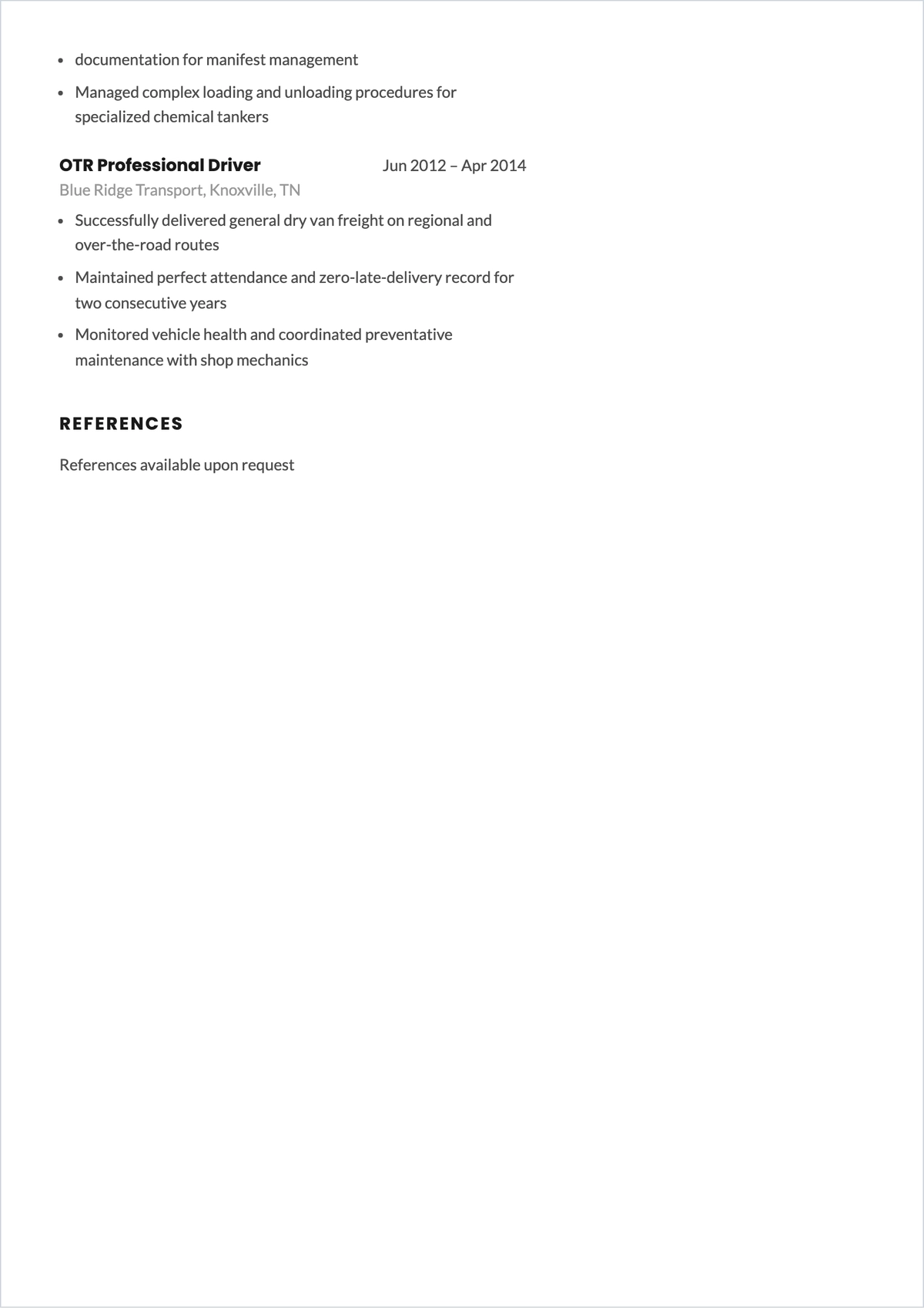 Free Tractor Trailer Driver ATS Resume Template, AI Resume Builder