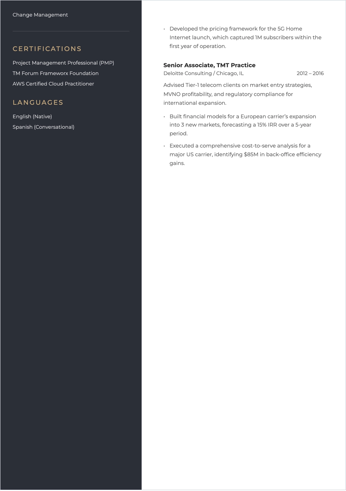 Free Telecommunications MBA ATS Resume Template, AI Resume Builder