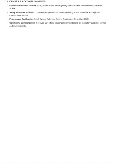 Free Transit Bus Driver ATS Resume Template, AI Resume Builder