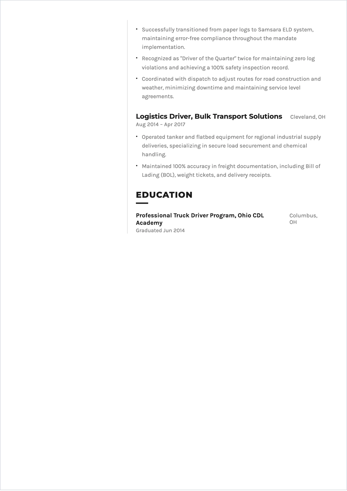 Free Driver ATS Resume Template, AI Resume Builder