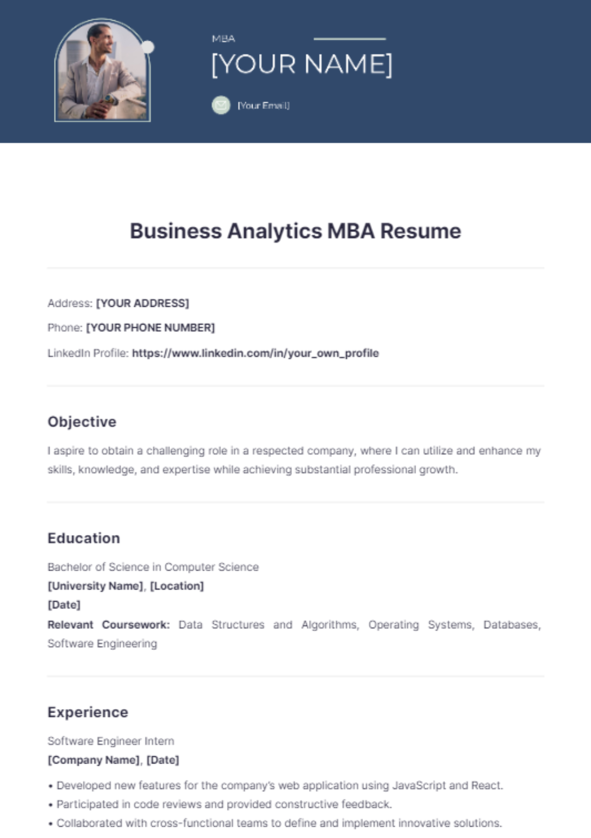 Business Analytics MBA Resume - Edit Online & Download