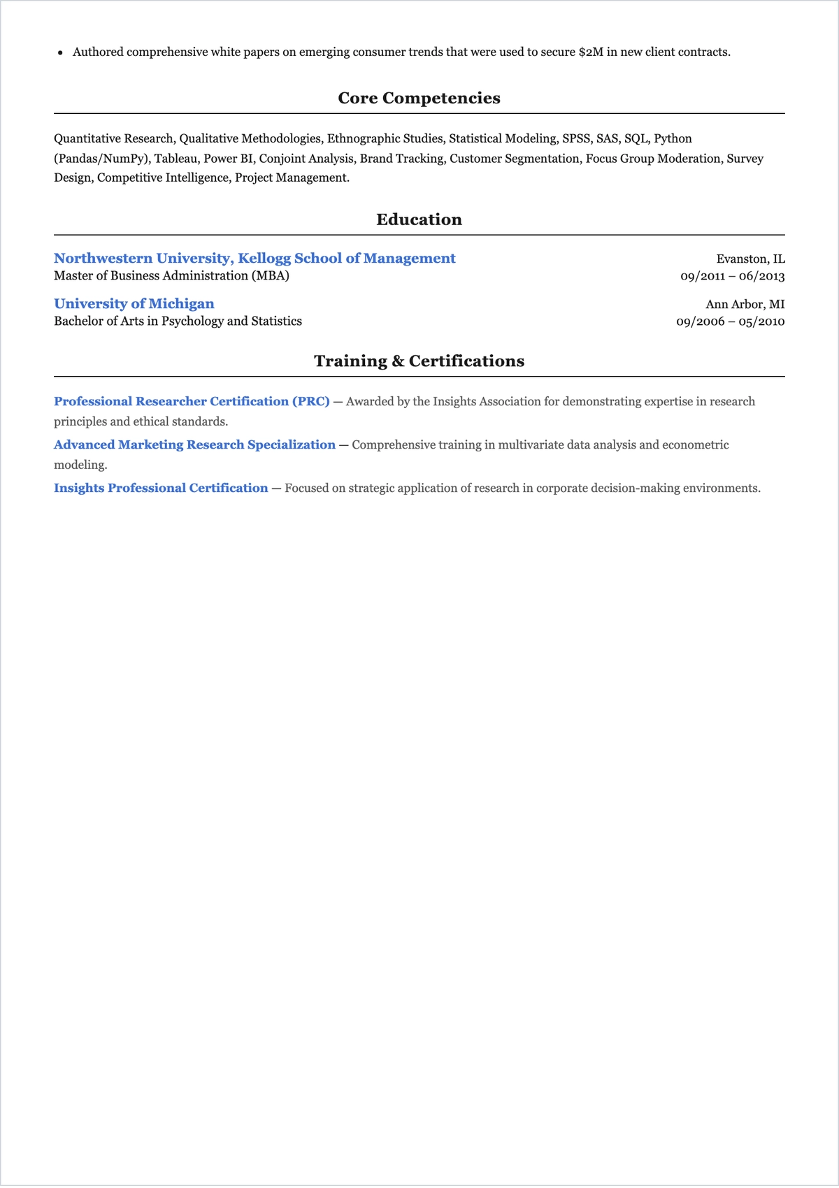 Free Market Research MBA ATS Resume Template, AI Resume Builder