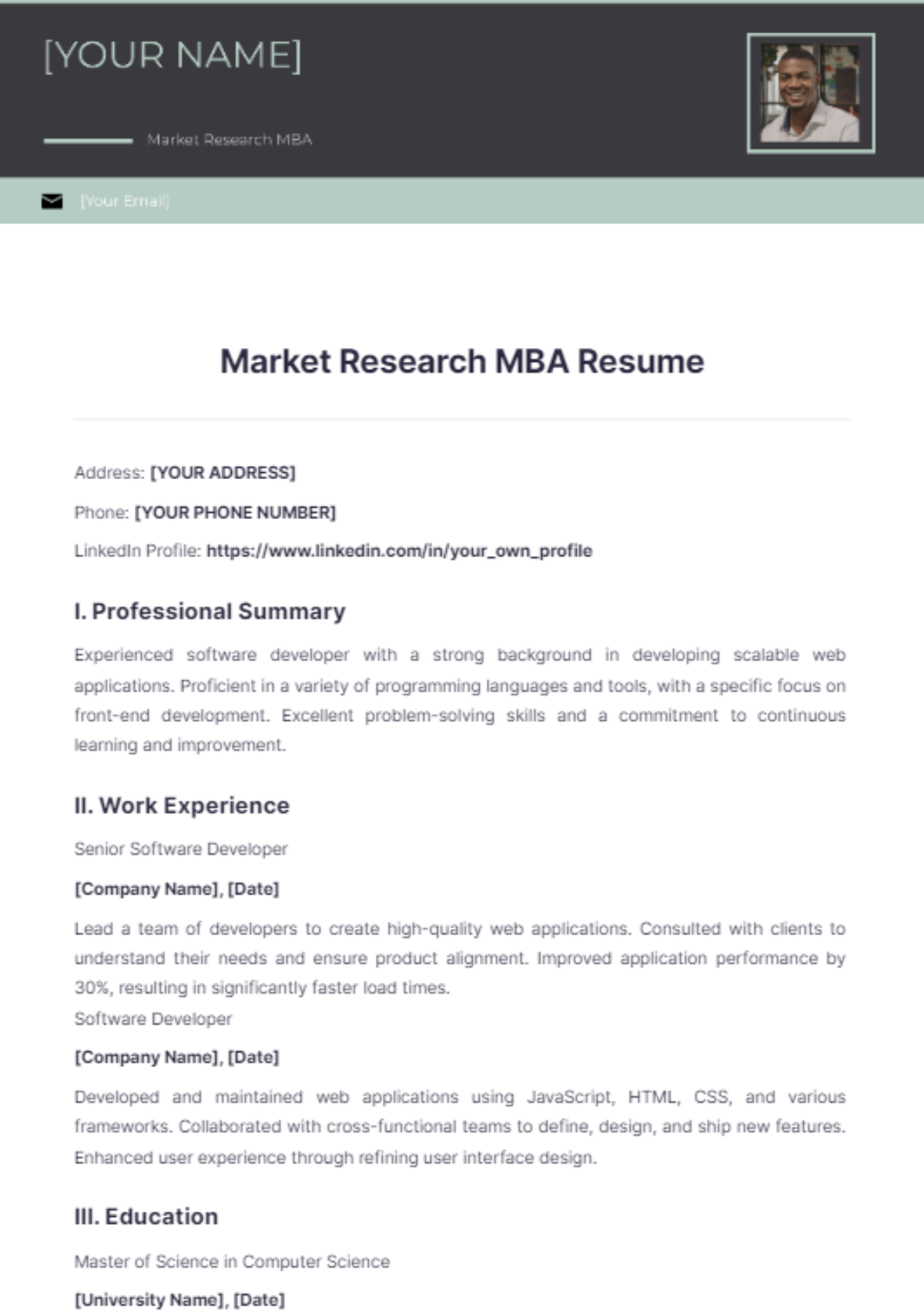 Market Research MBA Resume - Edit Online & Download