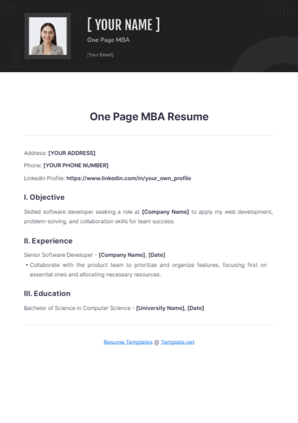 One Page MBA Resume - Edit Online & Download