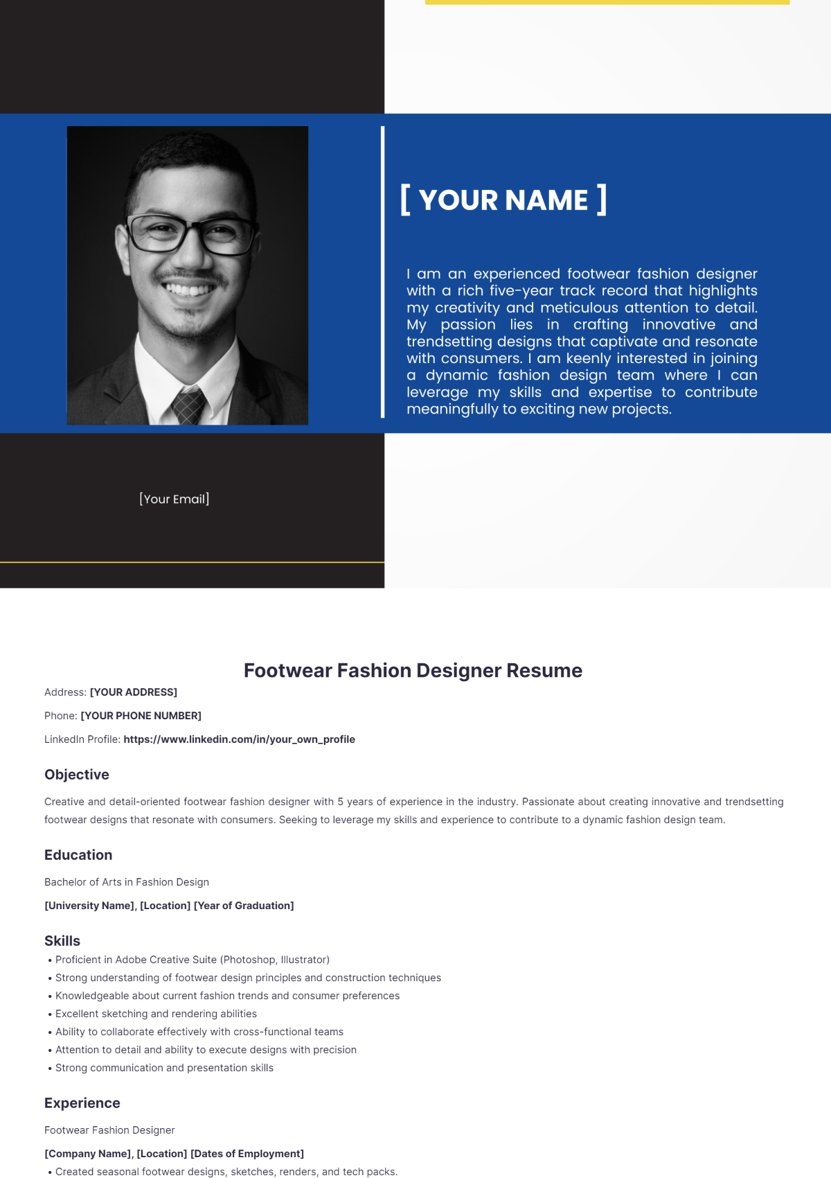 Footwear Fashion Designer Resume - Edit Online & Download