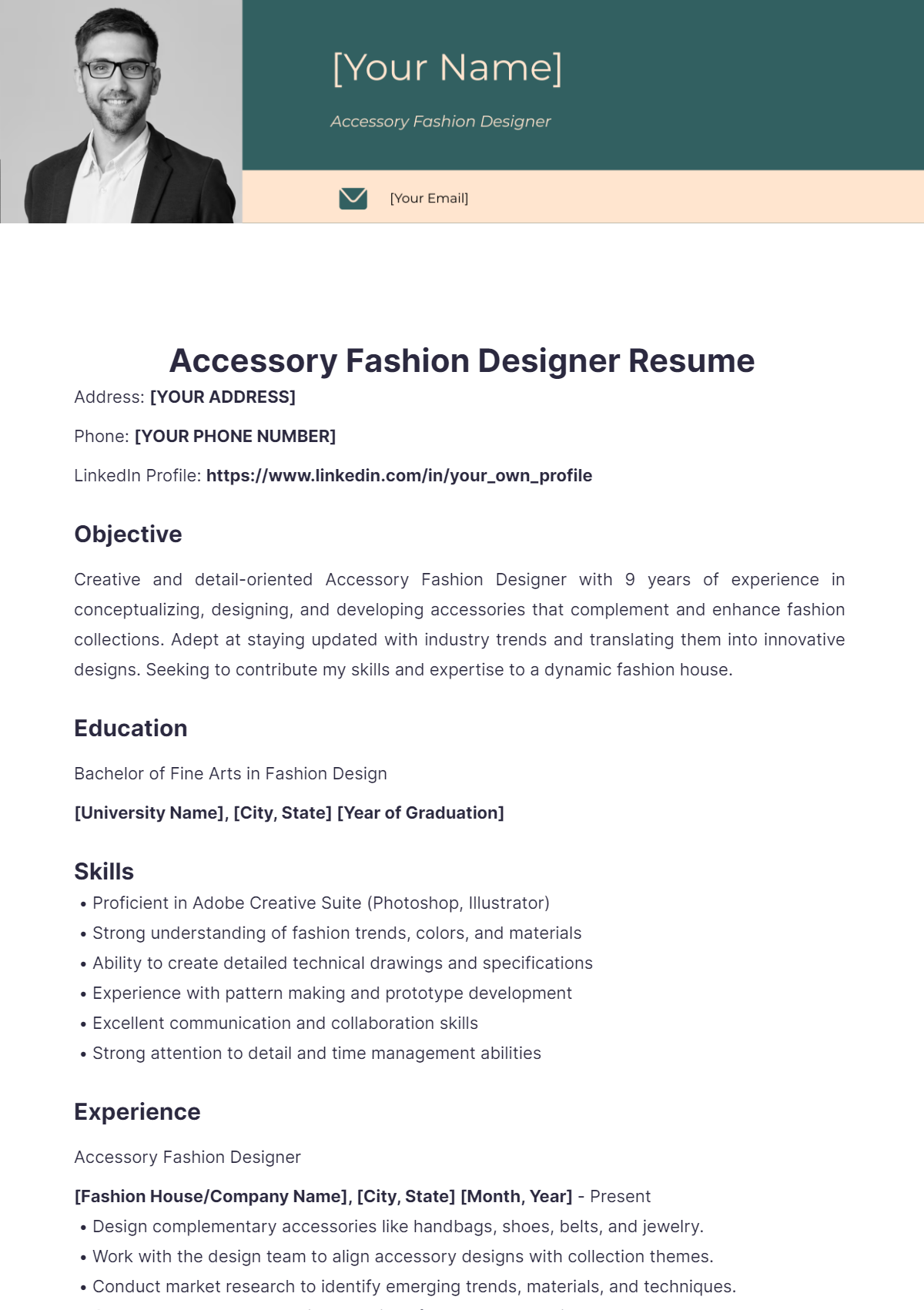 Accessory Fashion Designer Resume - Edit Online & Download