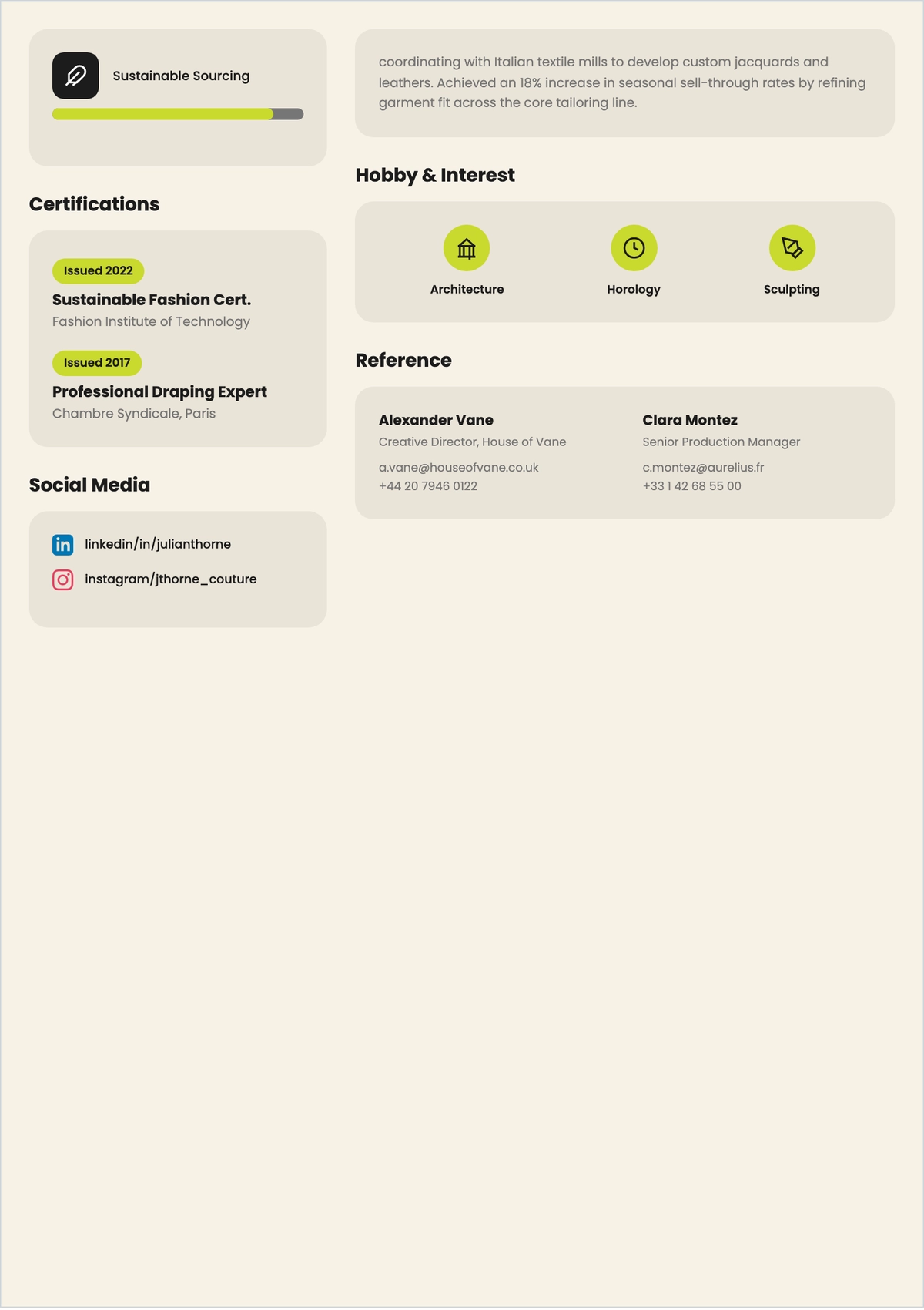 Free Trendy Fashion Designer ATS Resume Template, AI Resume Builder
