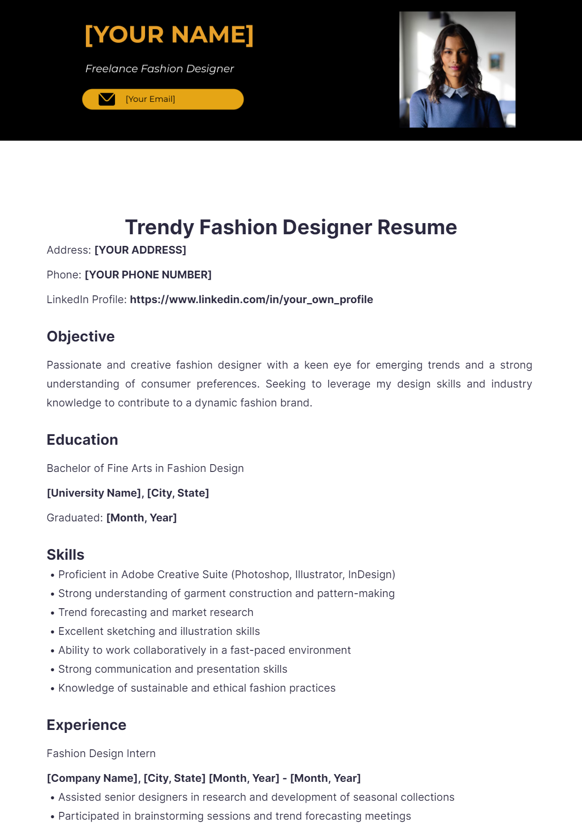 Trendy Fashion Designer Resume - Edit Online & Download