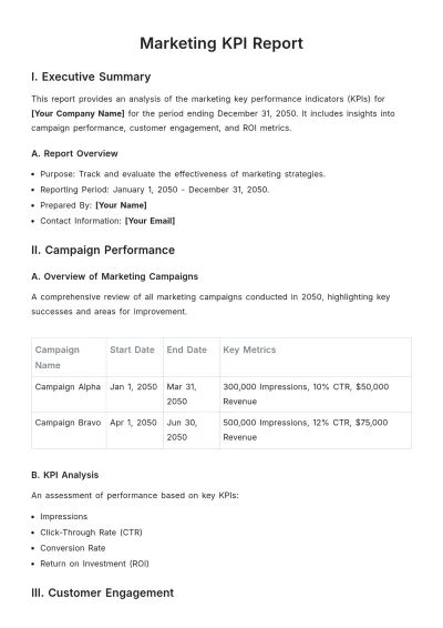 Free Marketing KPI Report Template to Edit Online