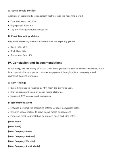 Free Marketing KPI Report Template to Edit Online