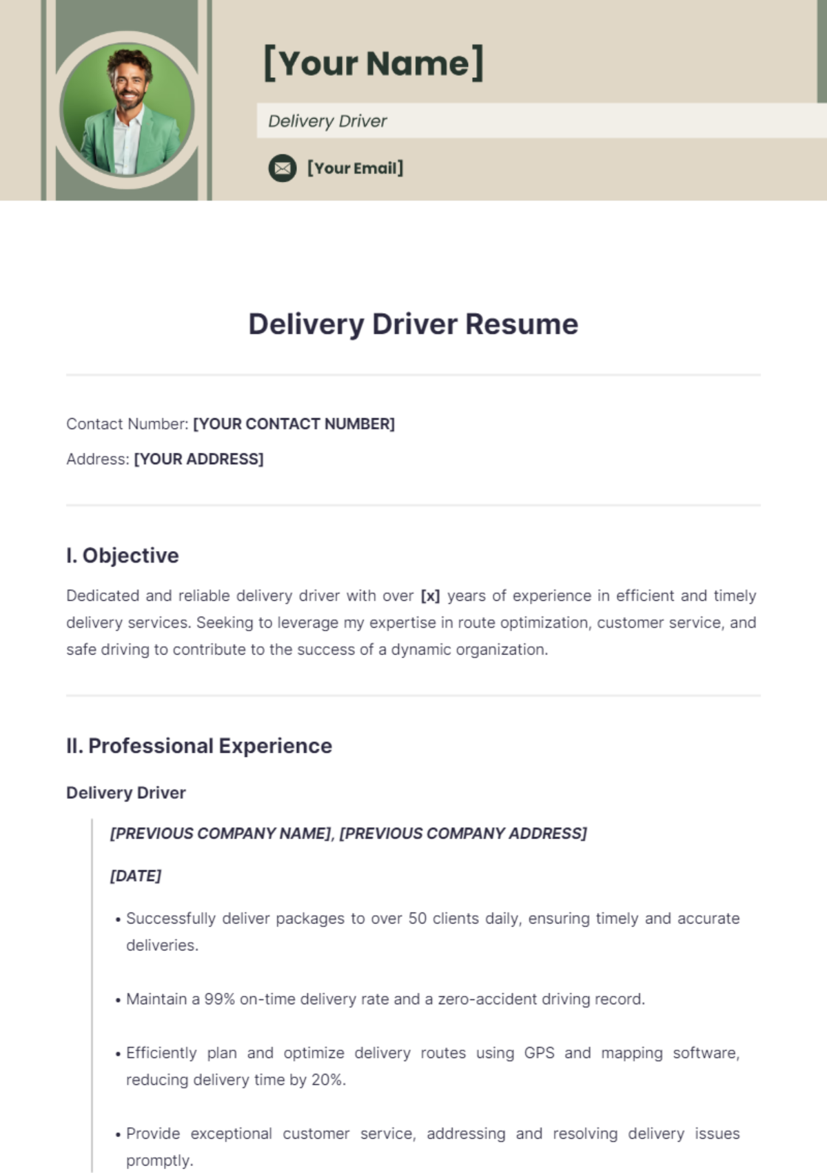 Delivery Driver Resume