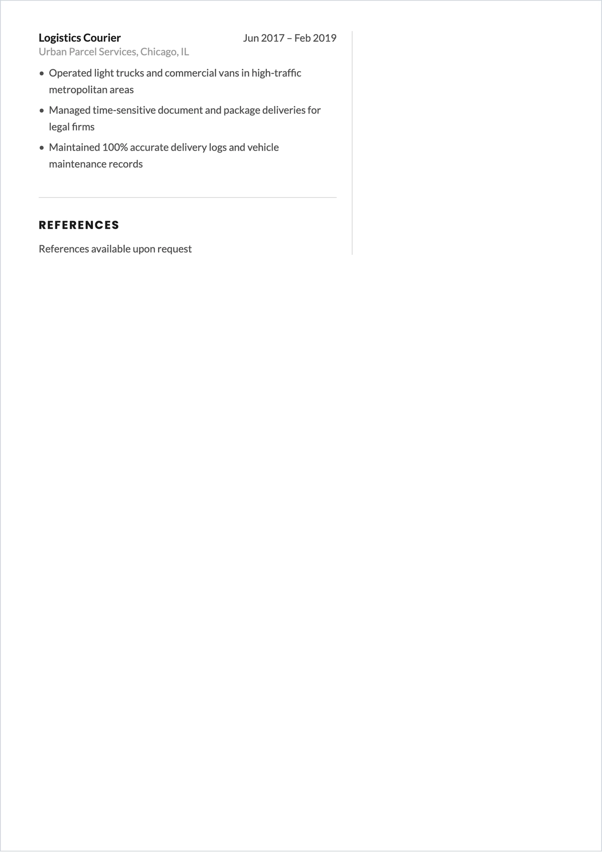Free Delivery Driver ATS Resume Template, AI Resume Builder
