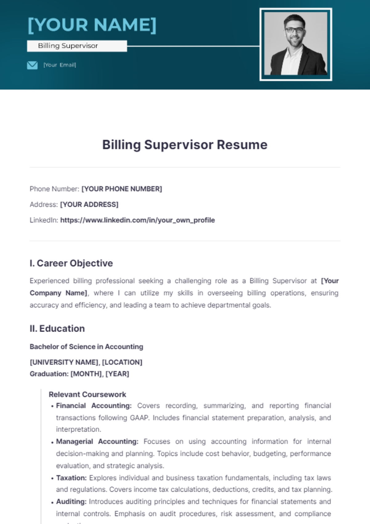 Billing Supervisor Resume - Edit Online & Download