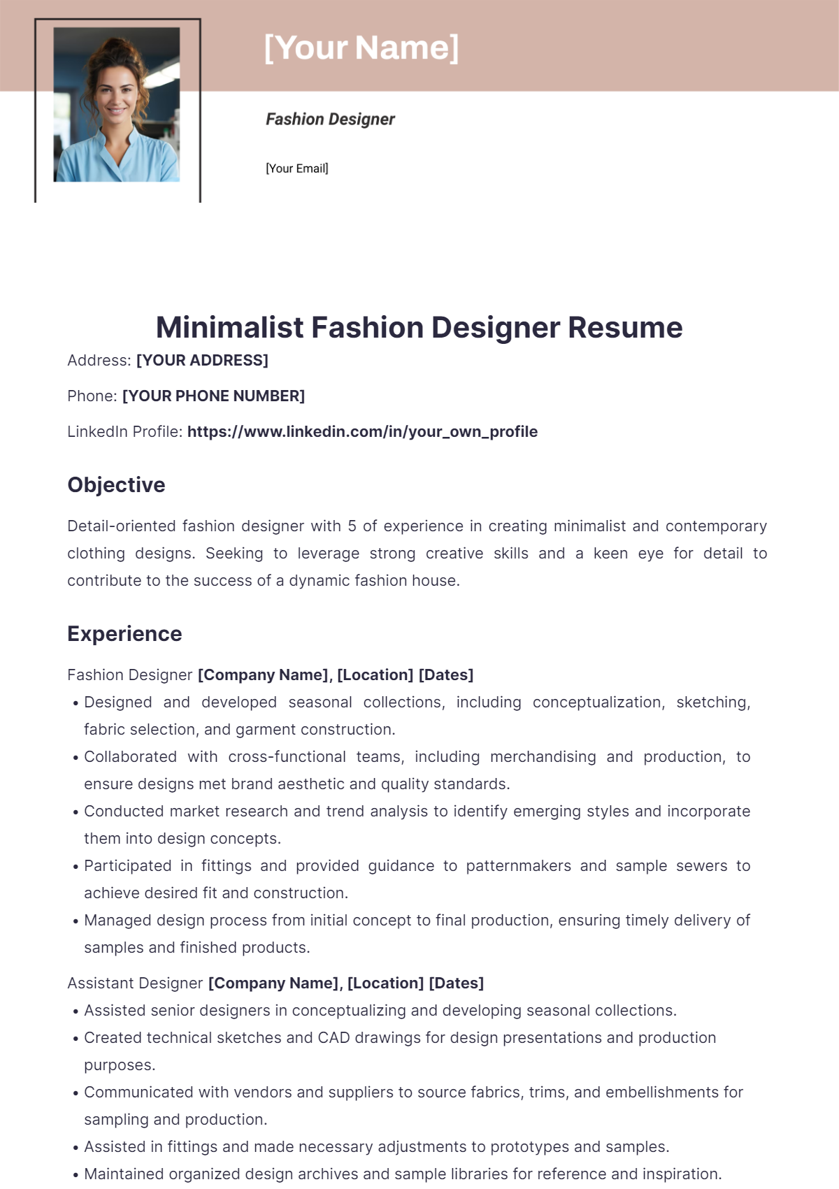 Minimalist Fashion Designer Resume - Edit Online & Download