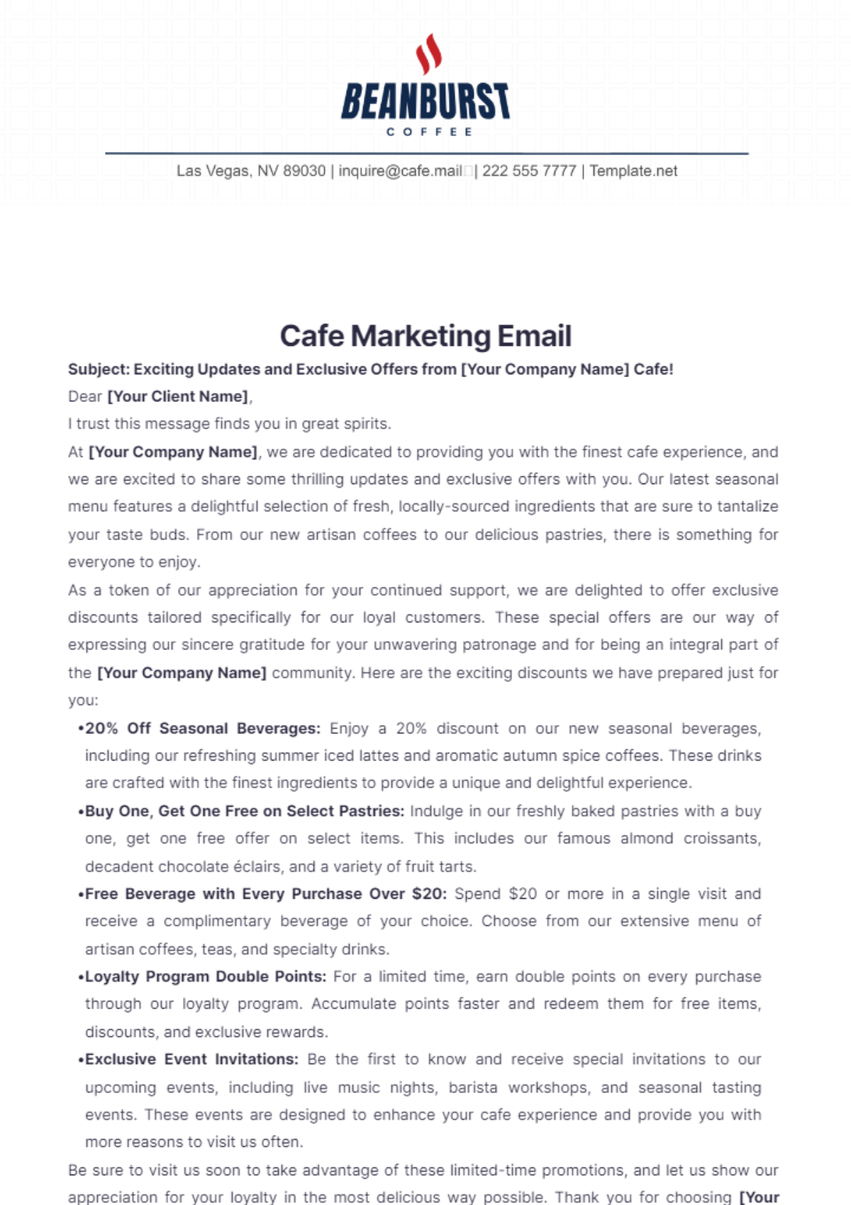 Cafe Marketing Email Template - Edit Online & Download