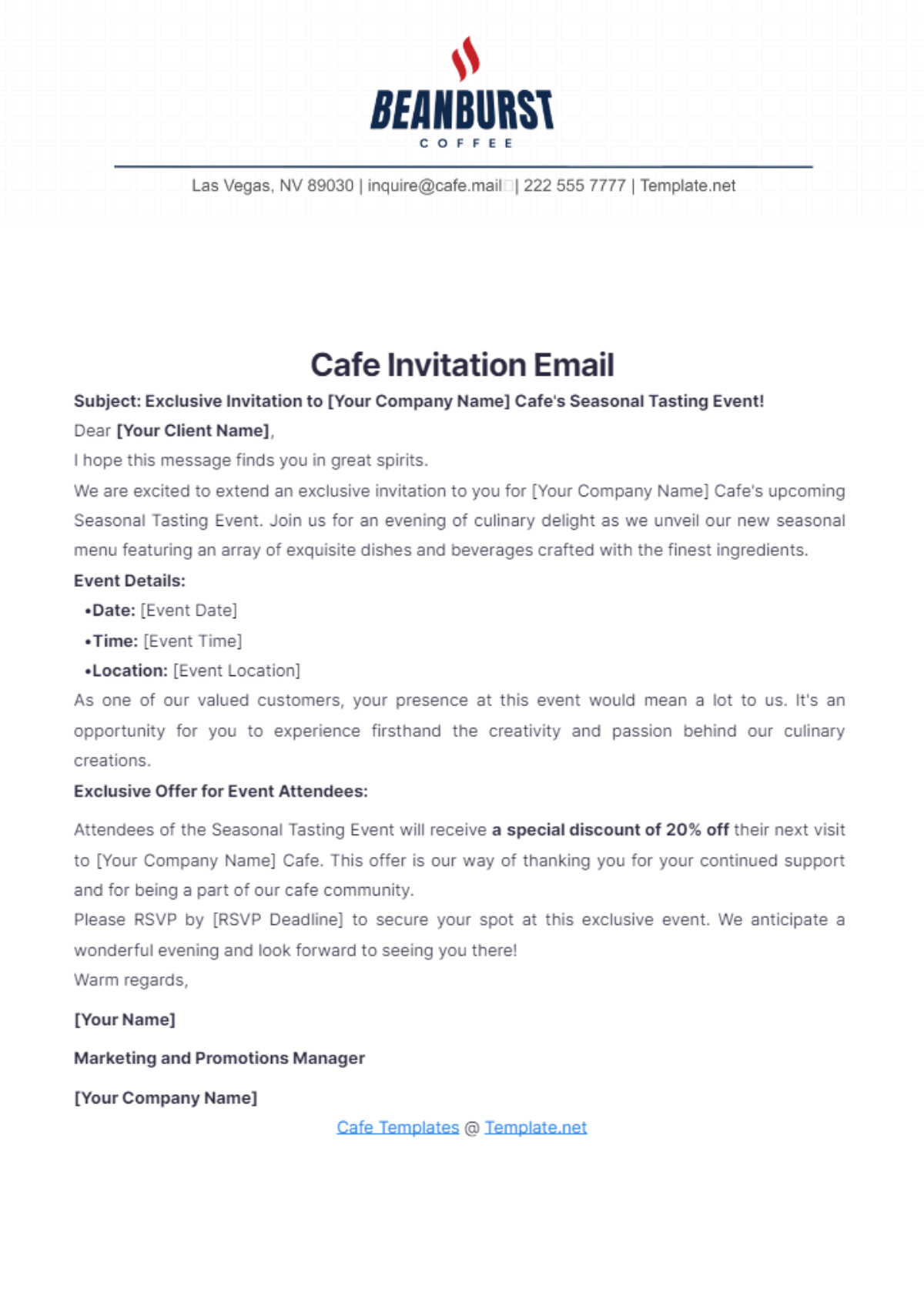 Cafe Invitation Email Template - Edit Online & Download