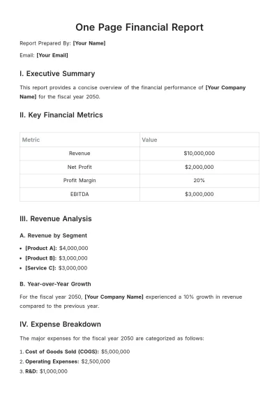 Free One Page Financial Report Template to Edit Online