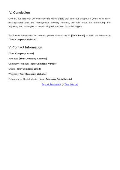 Free Weekly Financial Report Template to Edit Online