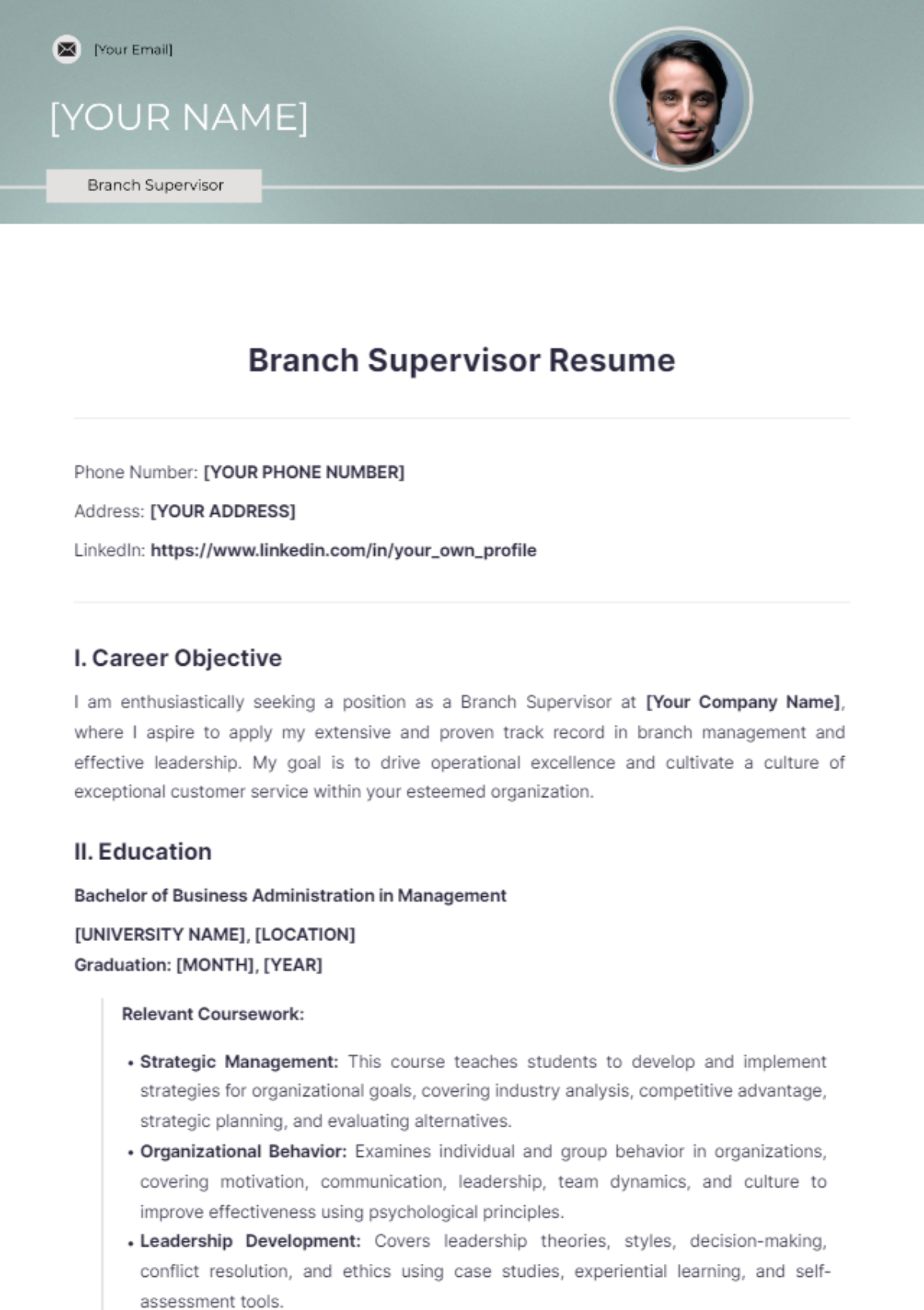 Branch Supervisor Resume - Edit Online & Download