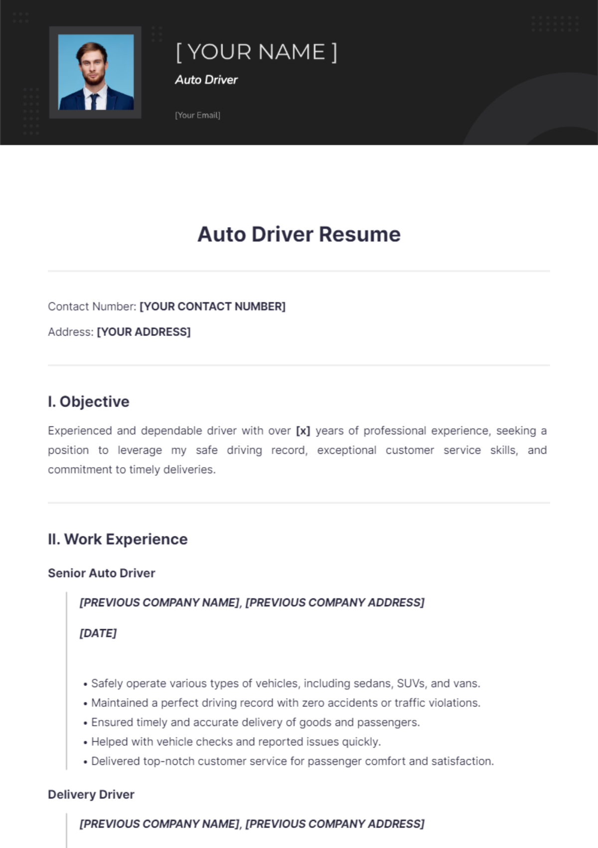 Auto Driver Resume