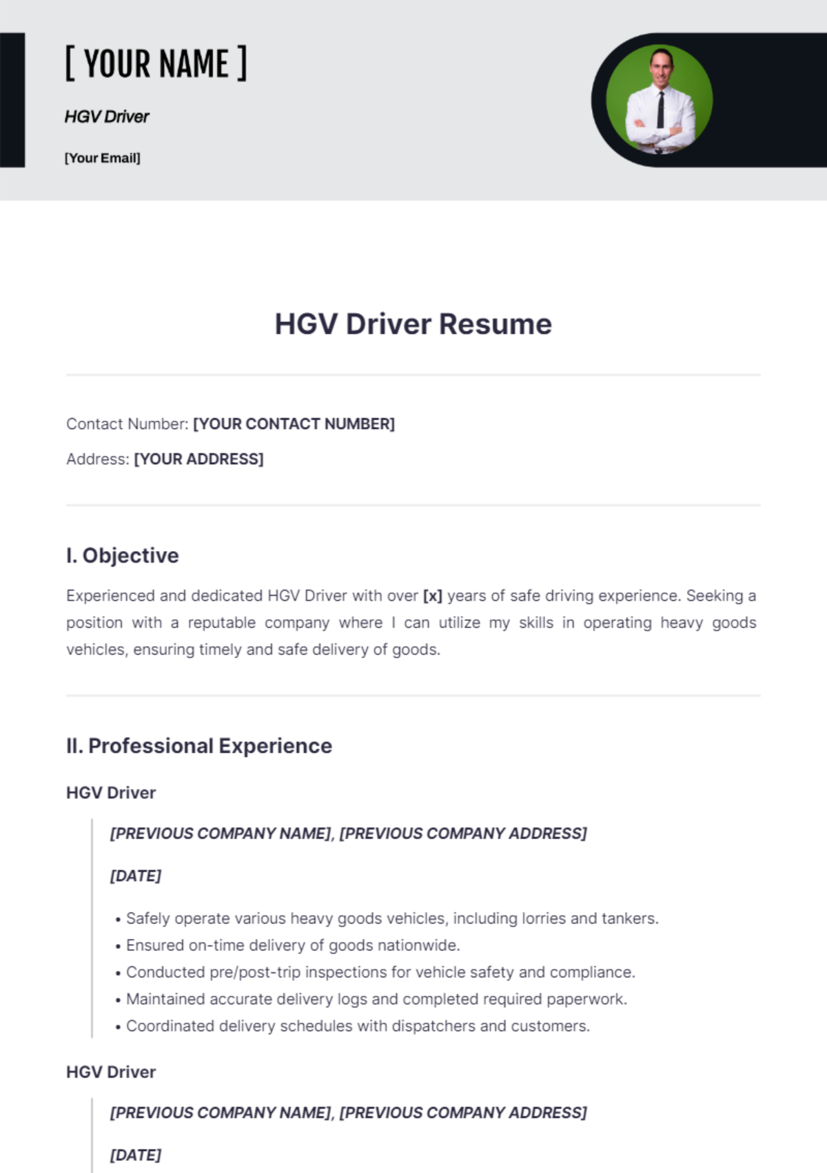 HGV Driver Resume