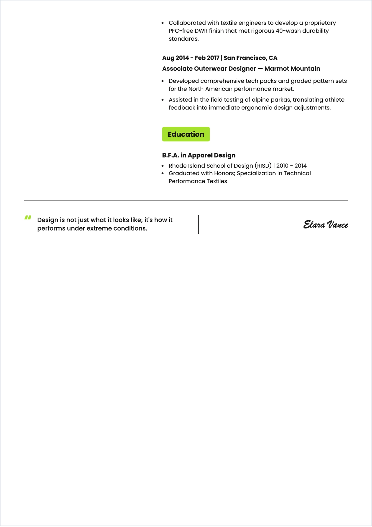 Free Outerwear Fashion Designer ATS Resume Template, AI Resume Builder