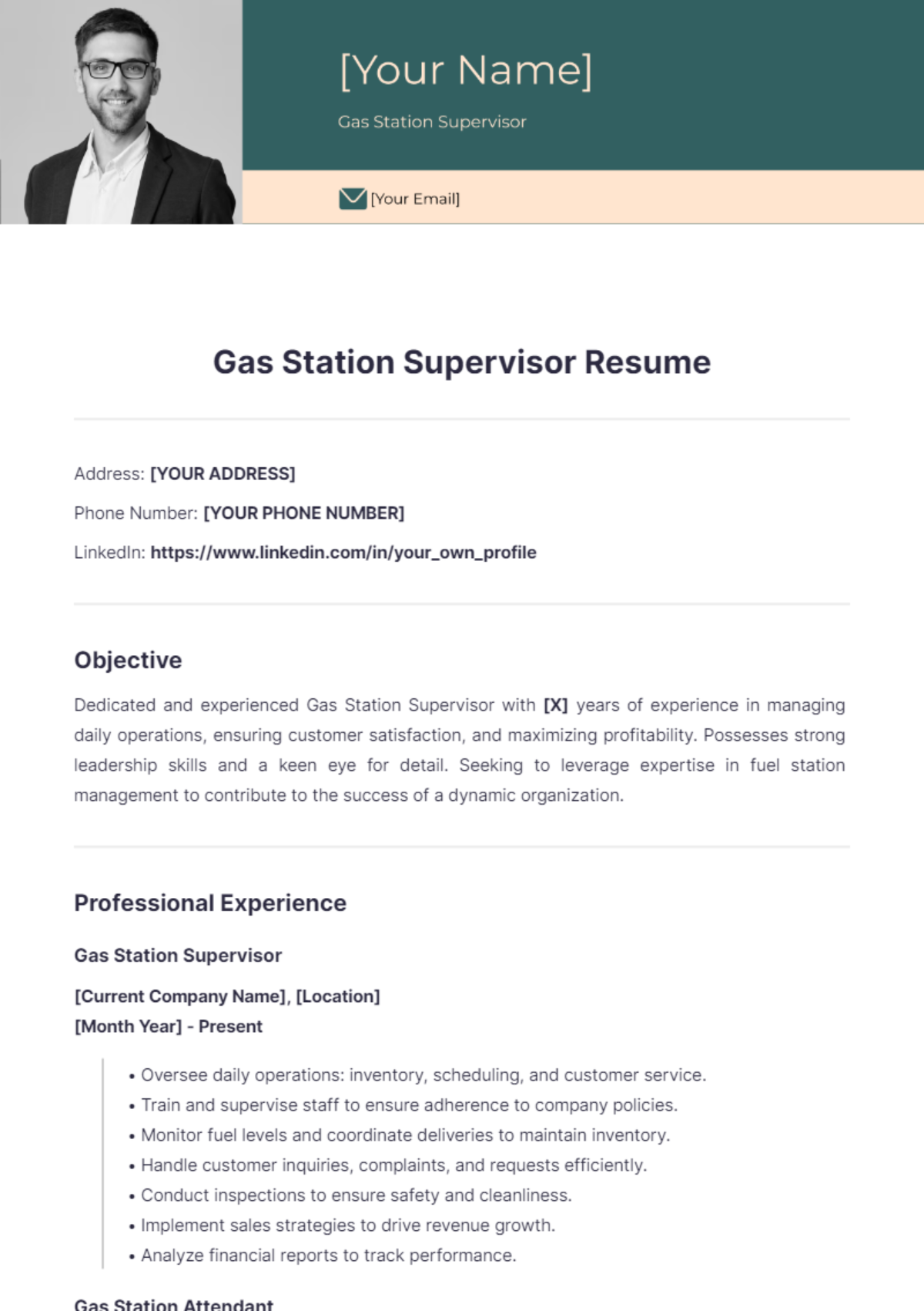 Gas Station Supervisor Resume - Edit Online & Download