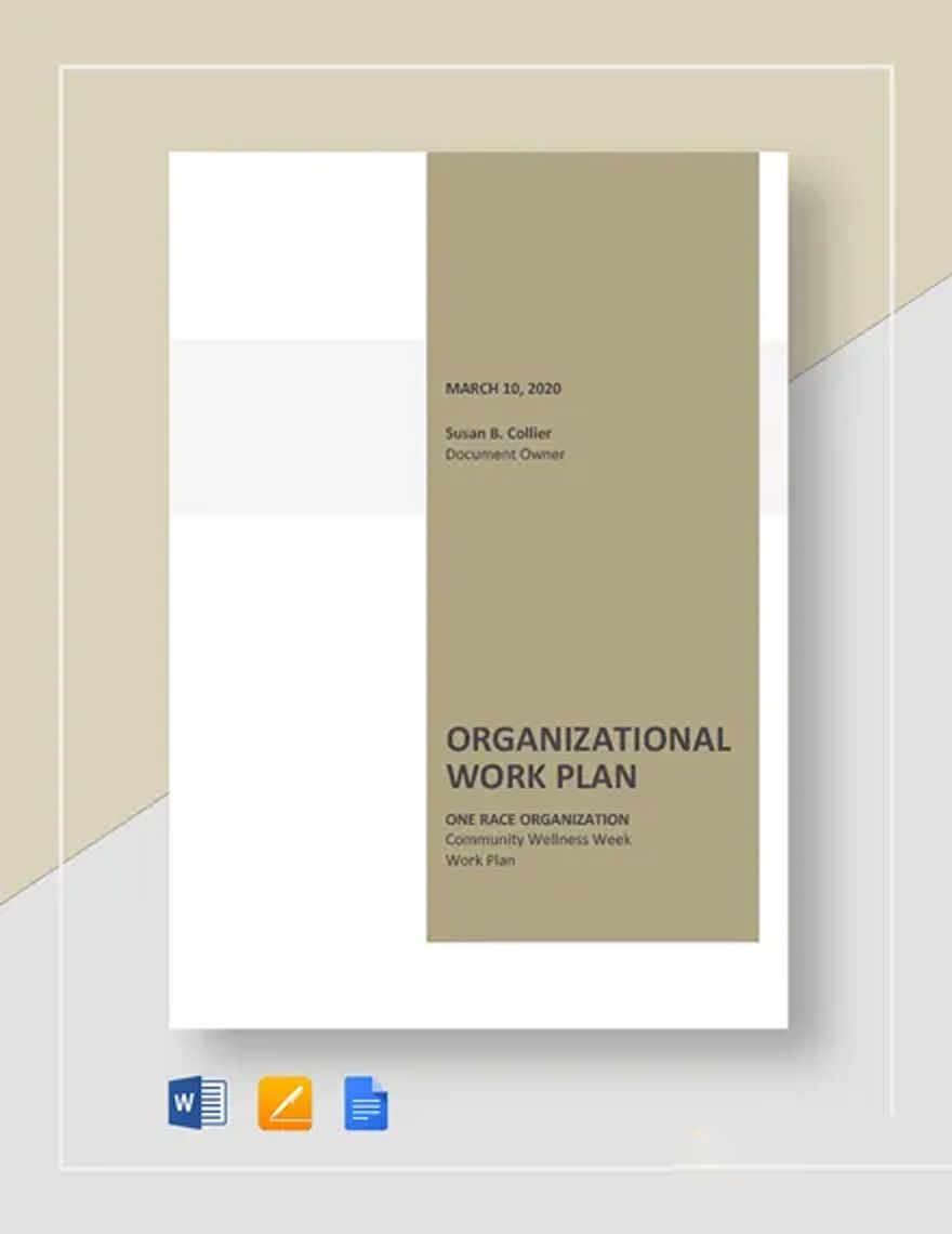 Organizational Work Plan Template in Word, Google Docs, Apple Pages