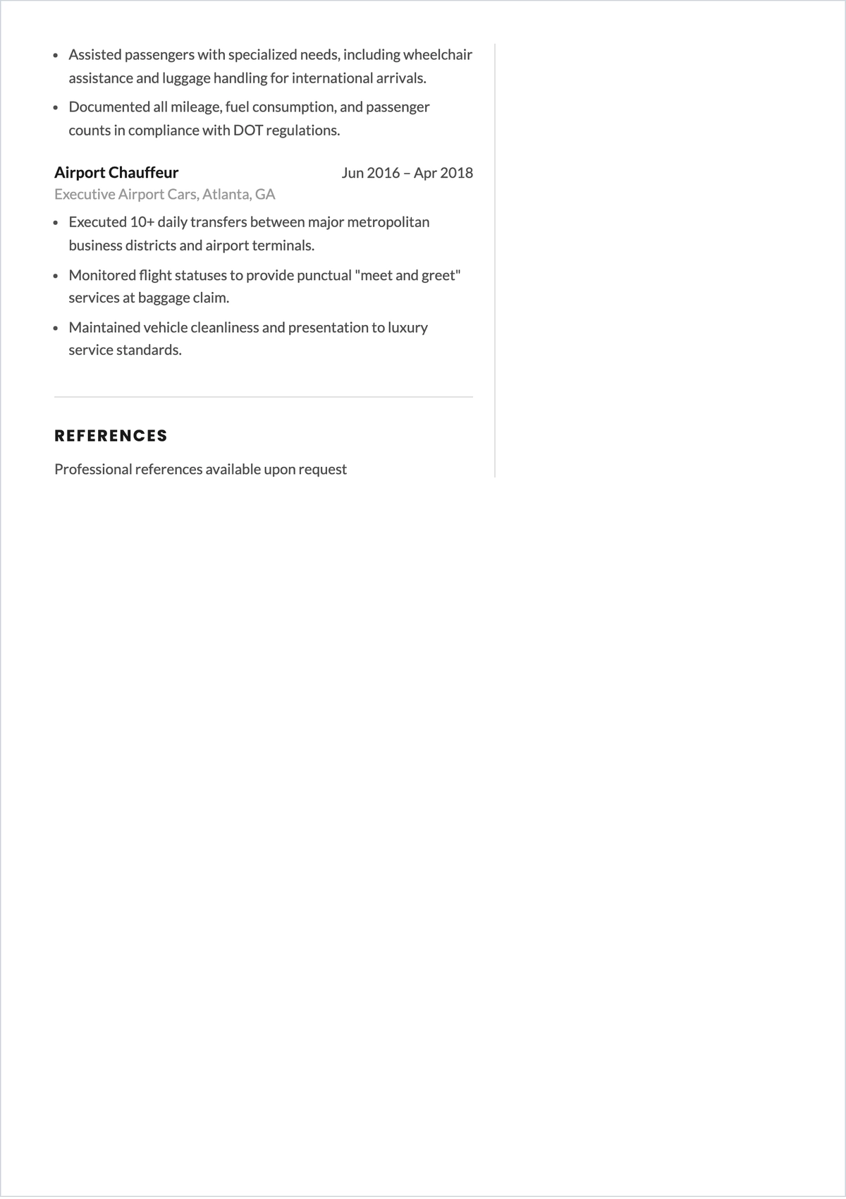 Free Airport Driver ATS Resume Template, AI Resume Builder
