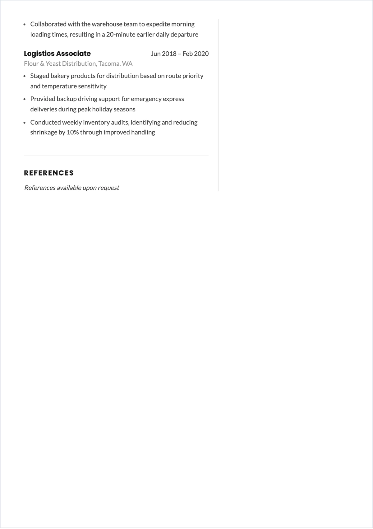 Free Bakery Delivery Driver ATS Resume Template, AI Resume Builder