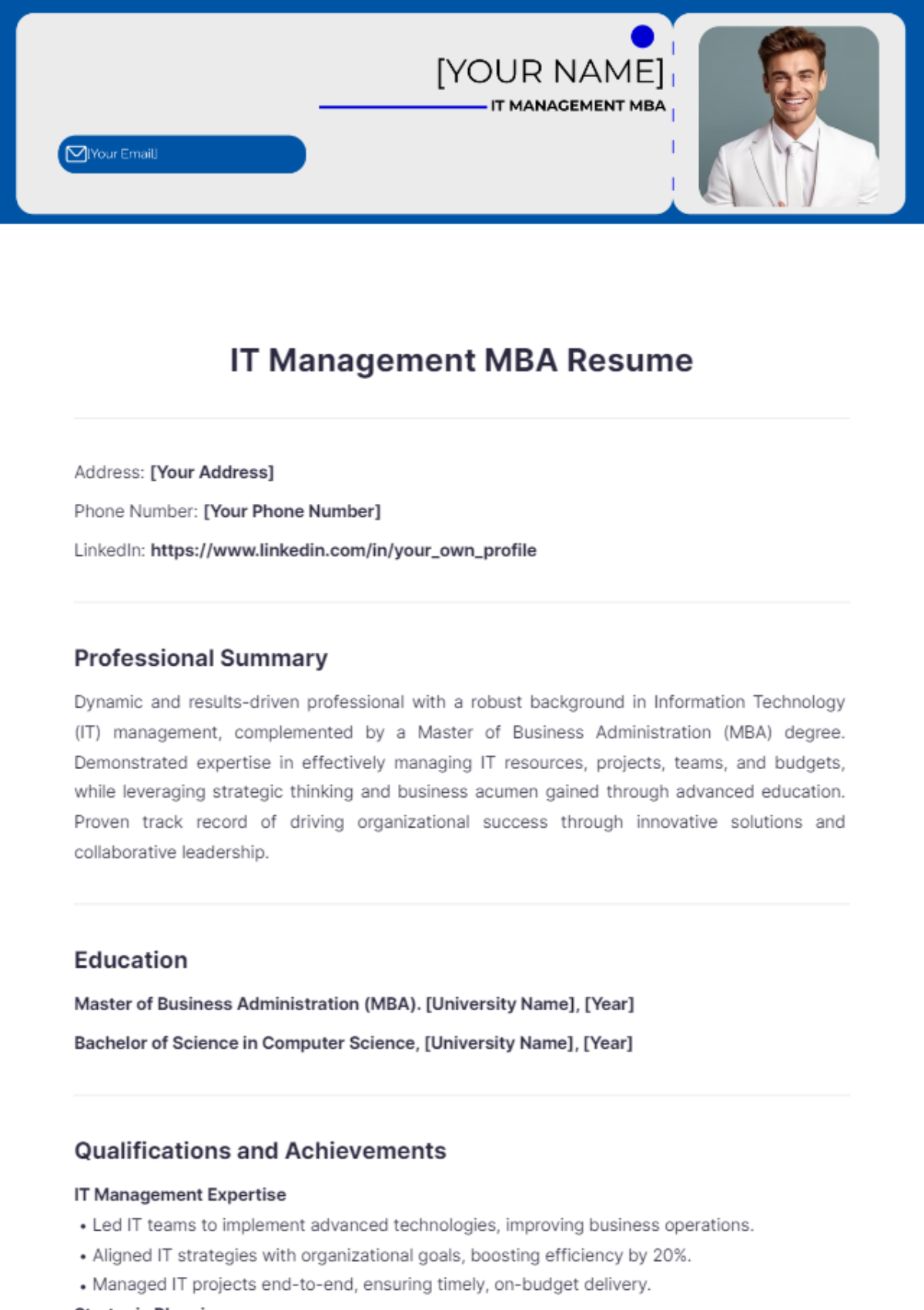 IT Management MBA Resume - Edit Online & Download