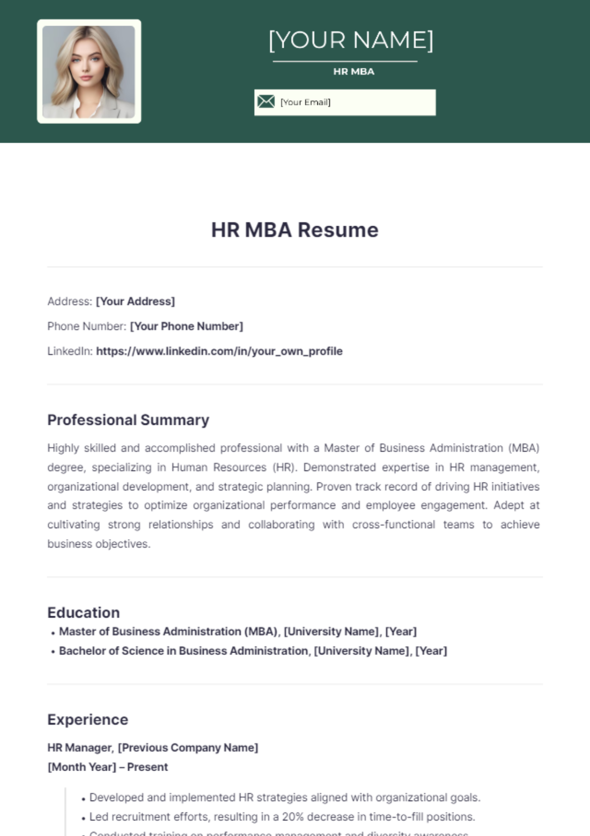 HR MBA Resume - Edit Online & Download