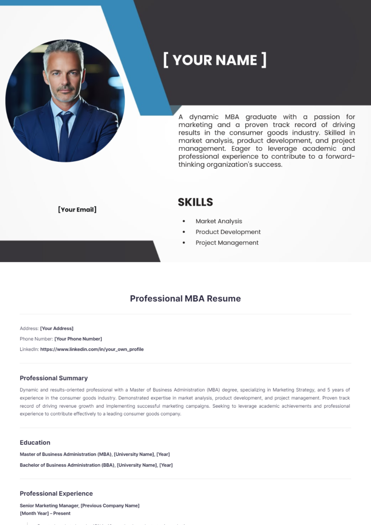 Professional MBA Resume - Edit Online & Download