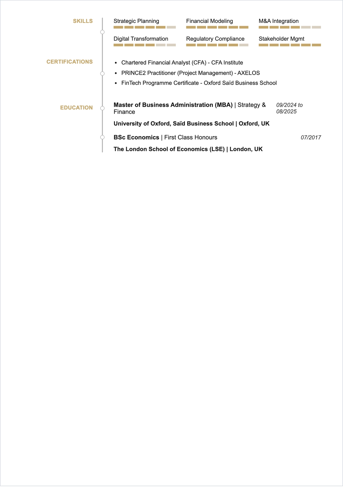 Free Oxford MBA ATS Resume Template, AI Resume Builder
