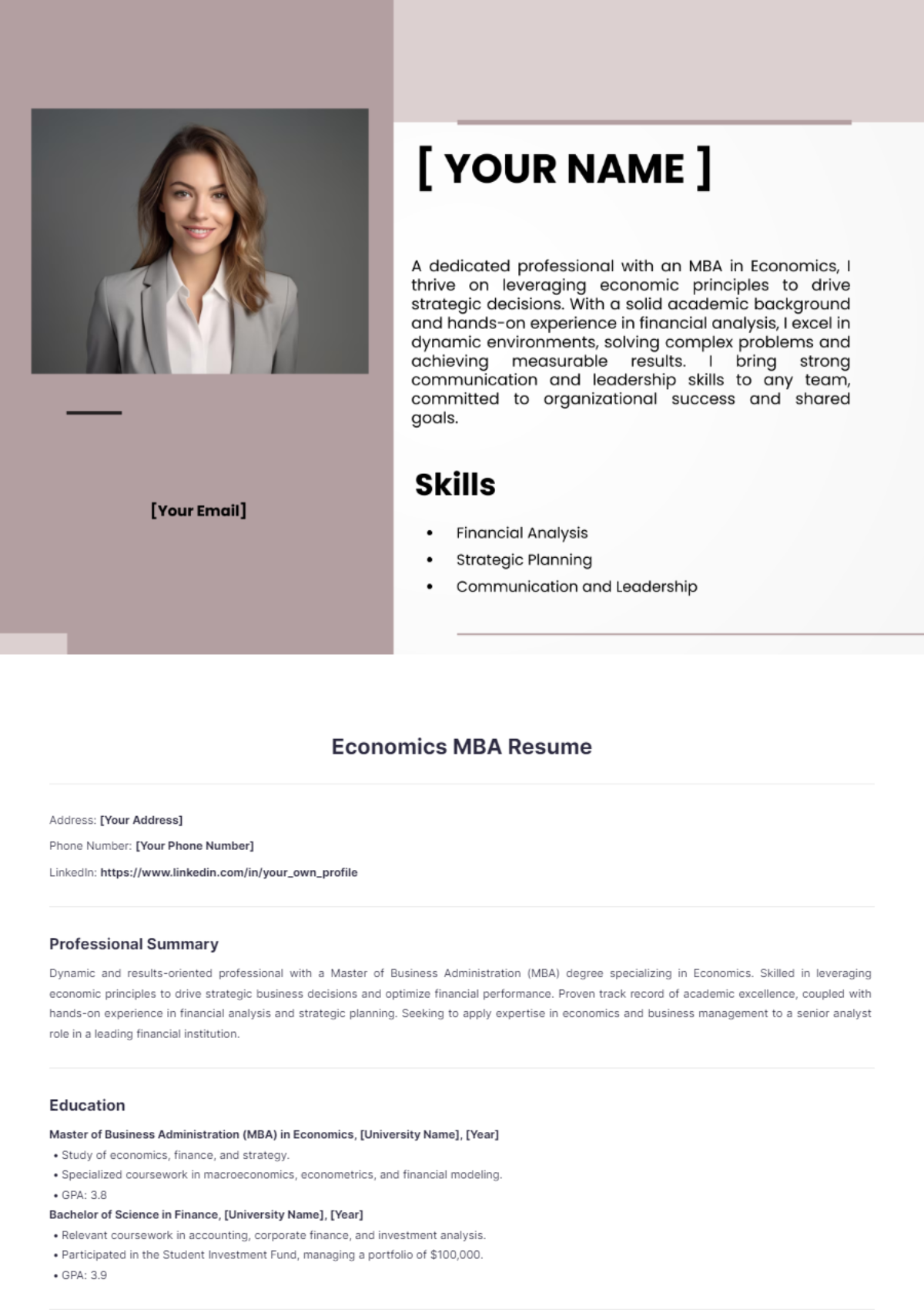 Economics MBA Resume - Edit Online & Download