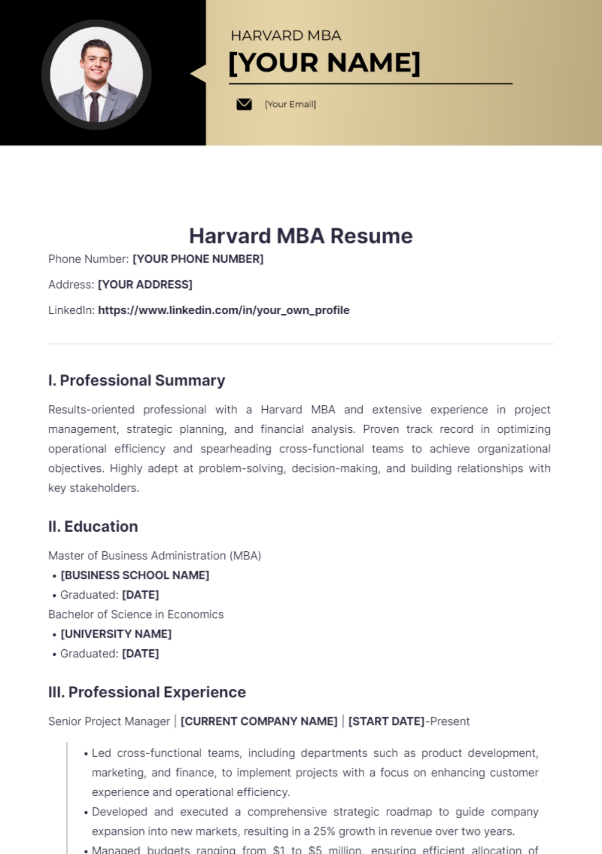 Harvard MBA Resume - Edit Online & Download