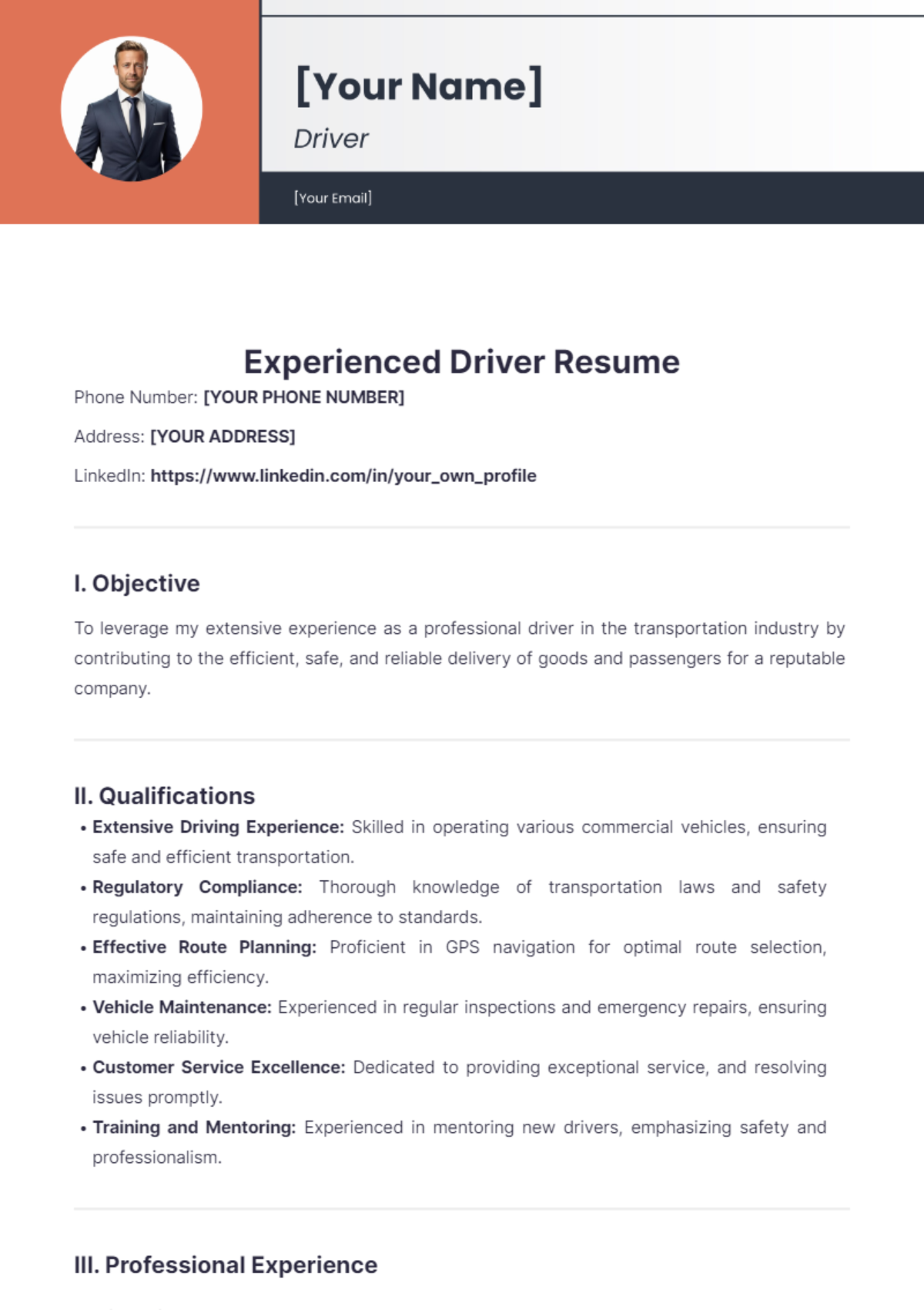 Experienced Driver Resume