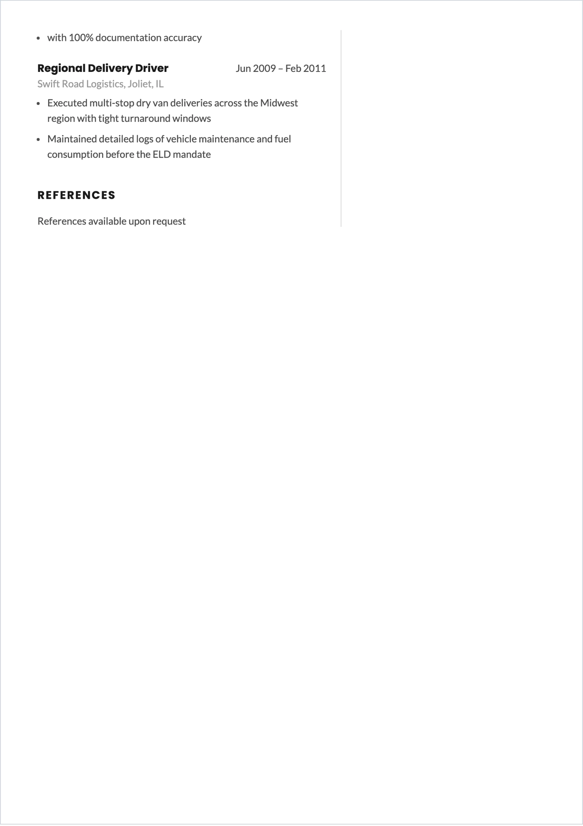 Free Experienced Driver ATS Resume Template, AI Resume Builder