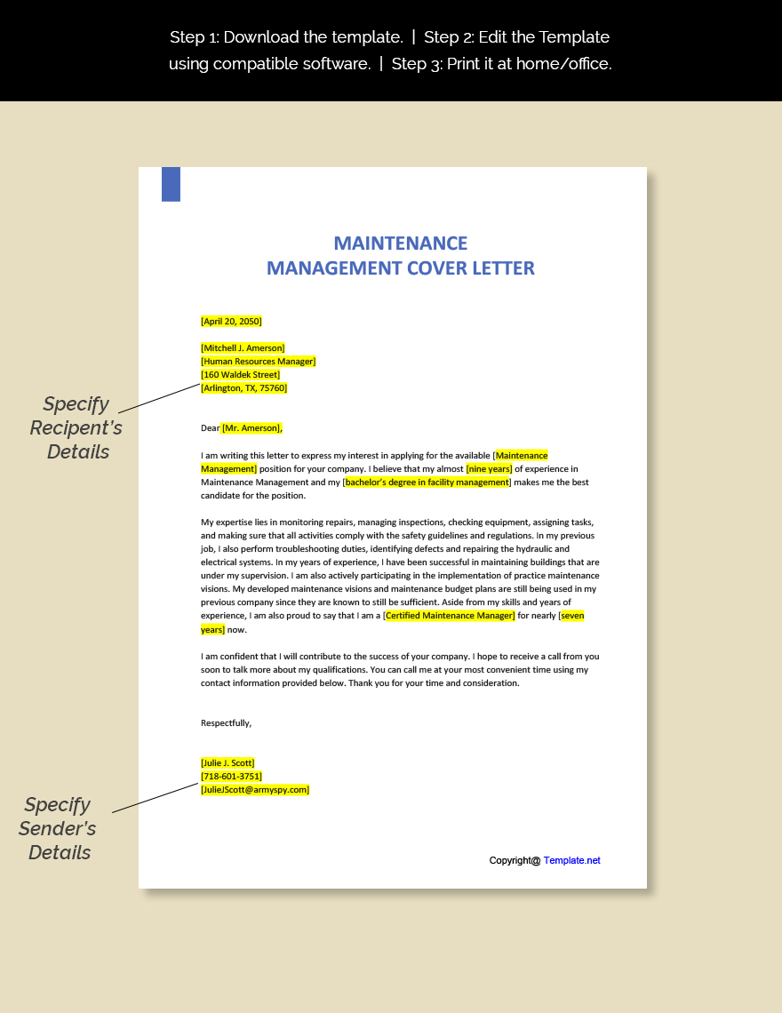 Maintenance Management Cover Letter