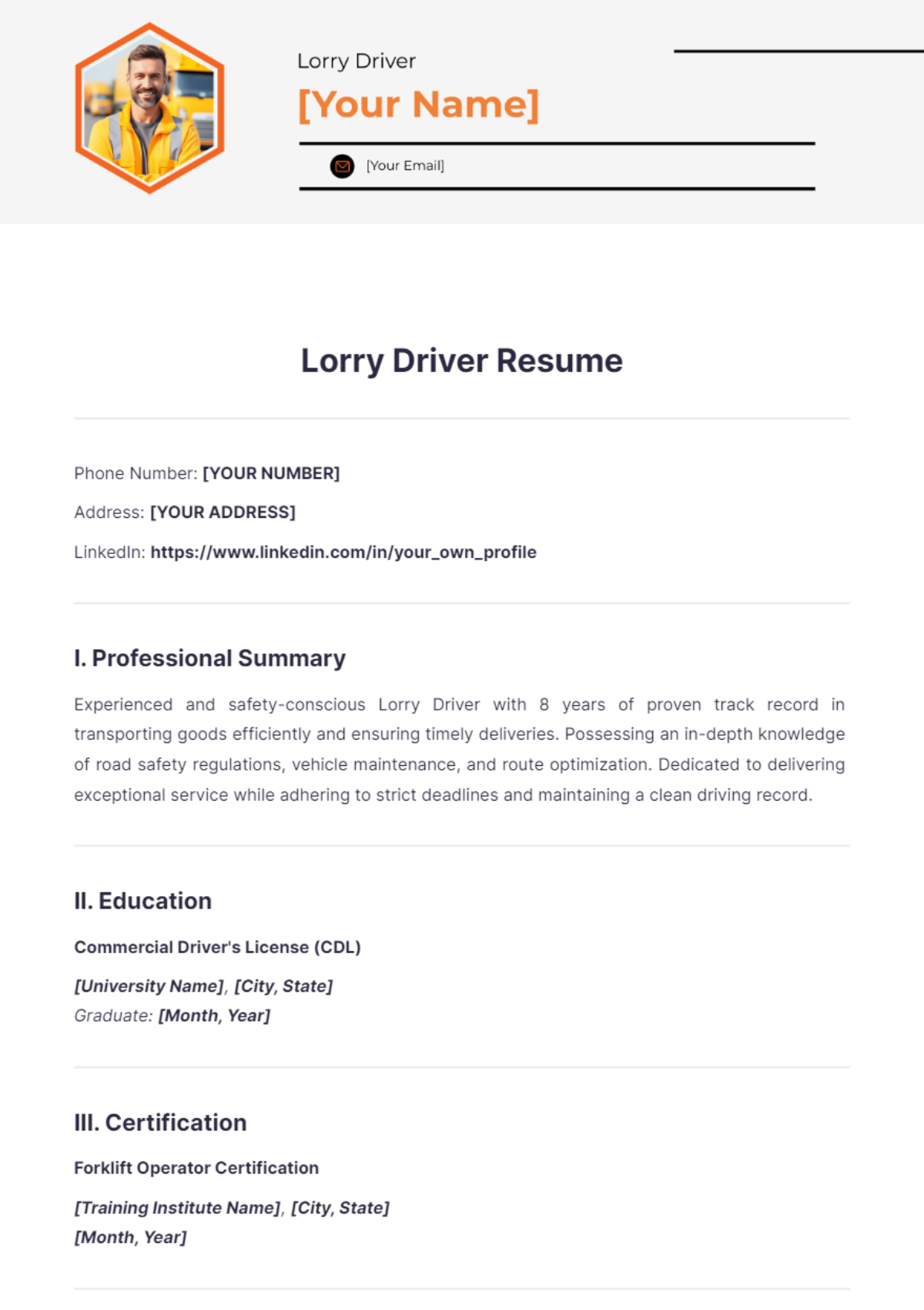 Lorry Driver Resume