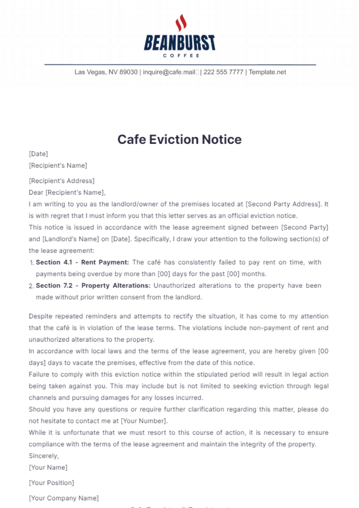 Cafe Eviction Notice Template - Edit Online & Download