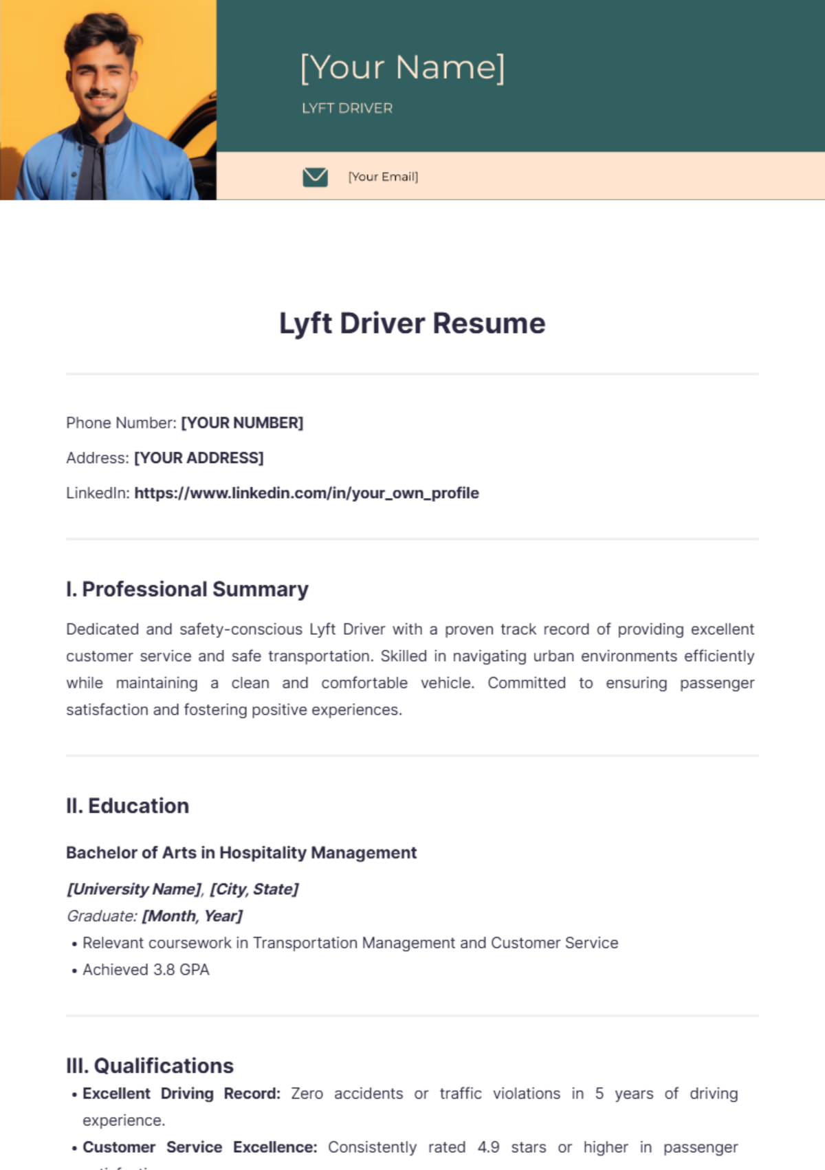 Lyft Driver Resume