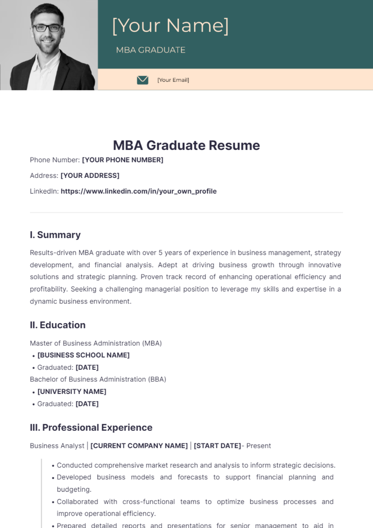 summary resume mba graduate