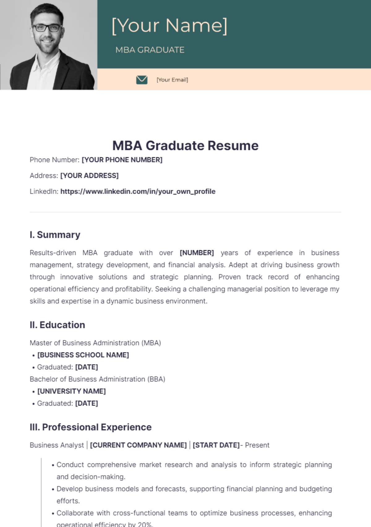 MBA Graduate Resume - Edit Online & Download