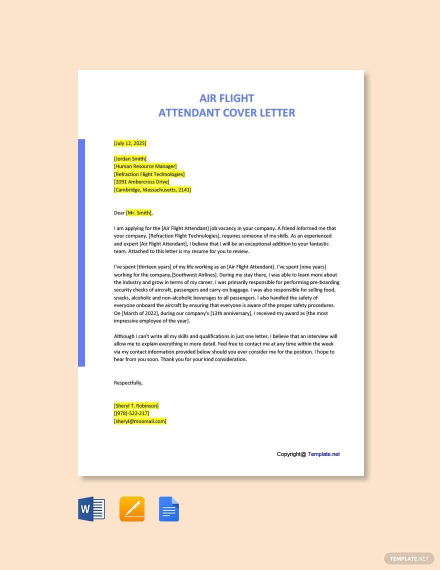 Air Flight Attendant Cover Letter