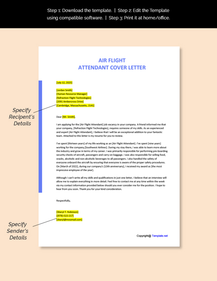 Air Flight Attendant Cover Letter Template