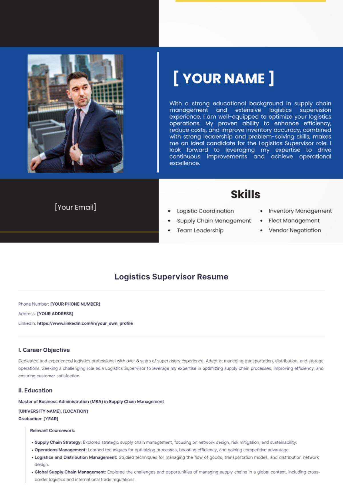 Logistics Supervisor Resume - Edit Online & Download