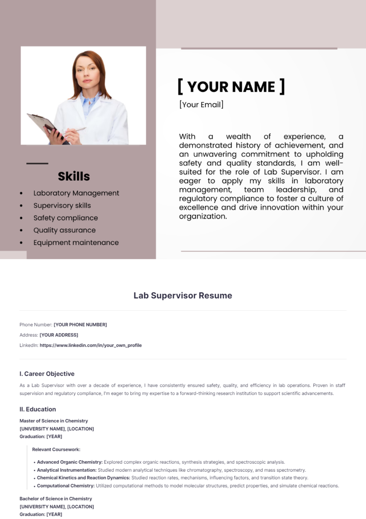 Lab Supervisor Resume - Edit Online & Download